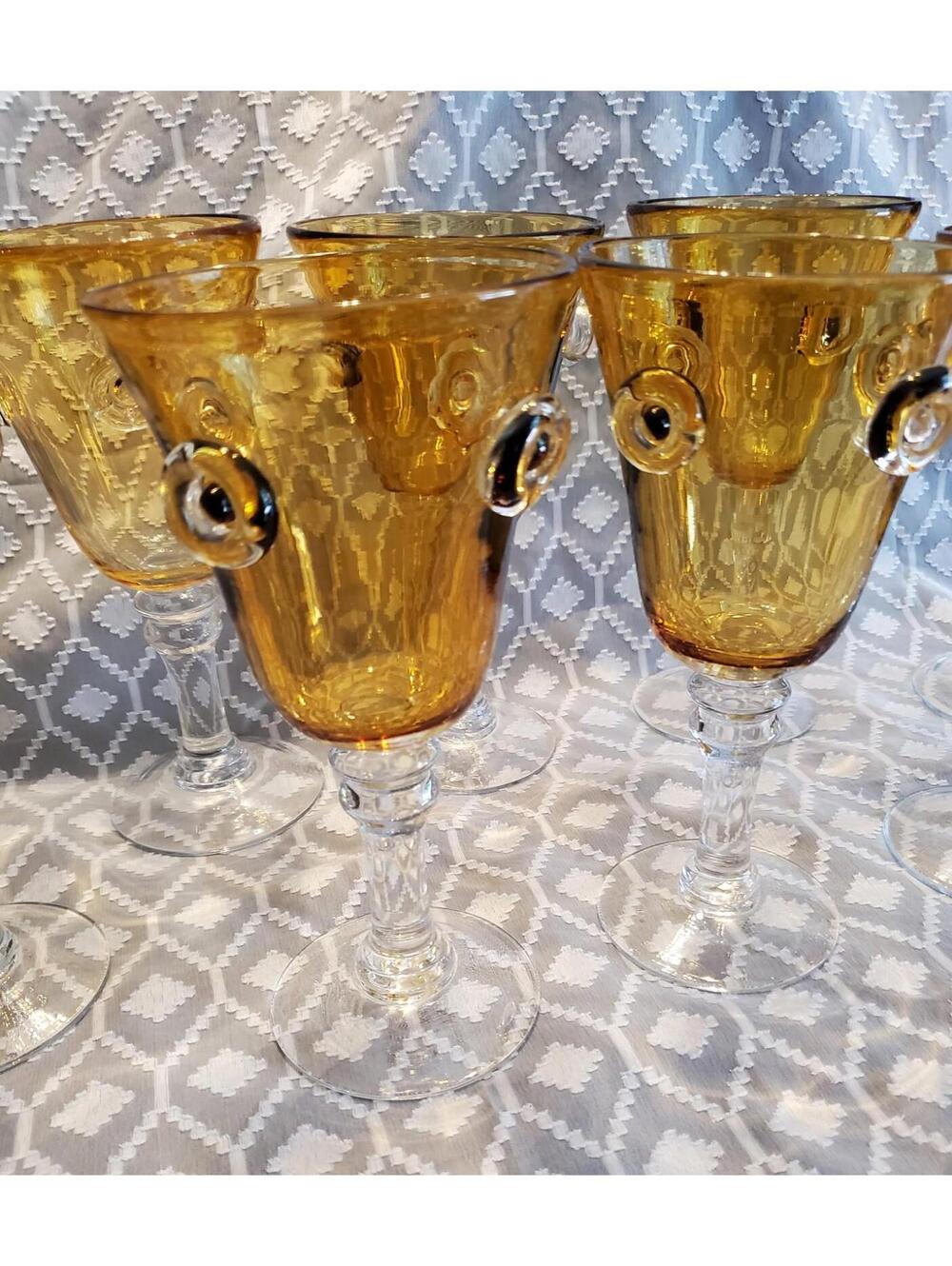 Vietri,vtg,amber Goblets With Molded Circles,Italian Made.10 Available,$12 Per